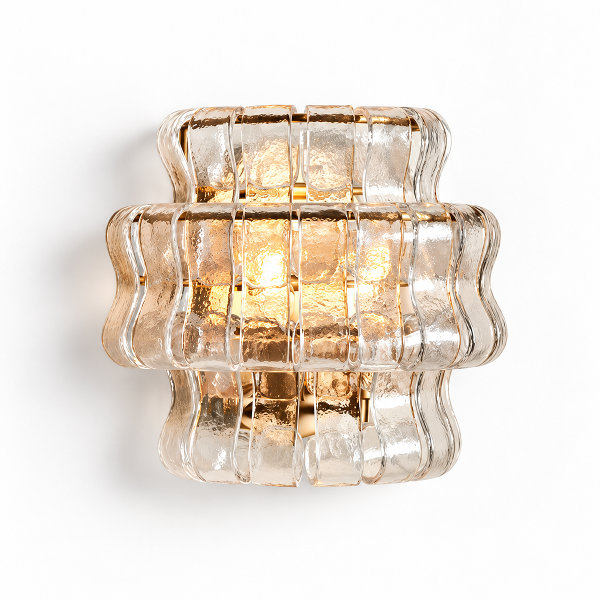 Ondelle Clear handmade glass wall sconce, white background
