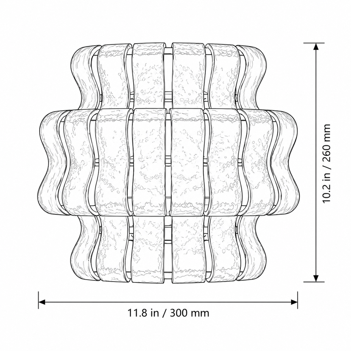 Ondelle dimensions: width 300 mm, height 260 mm; wall projection 180 mm