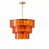 Solenne Ember amber glass chandelier, three tiers, white background