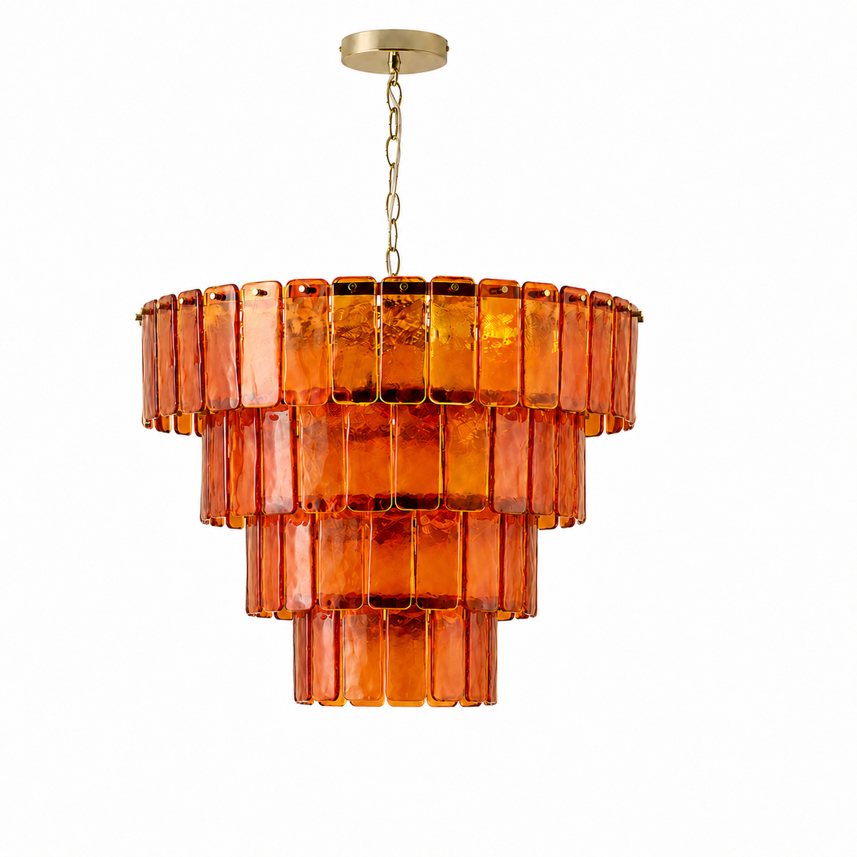 Solenne Ember amber glass chandelier, four tiers, white background