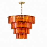 Solenne Ember amber glass chandelier, four tiers, white background