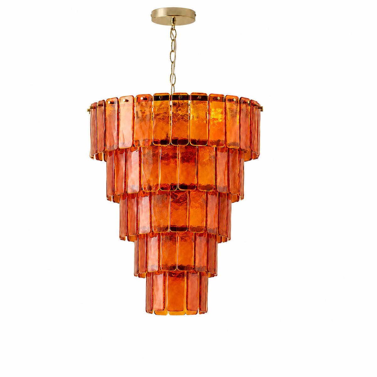 Solenne Ember amber glass chandelier, five tiers, white background