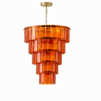Solenne Ember amber glass chandelier, five tiers, white background